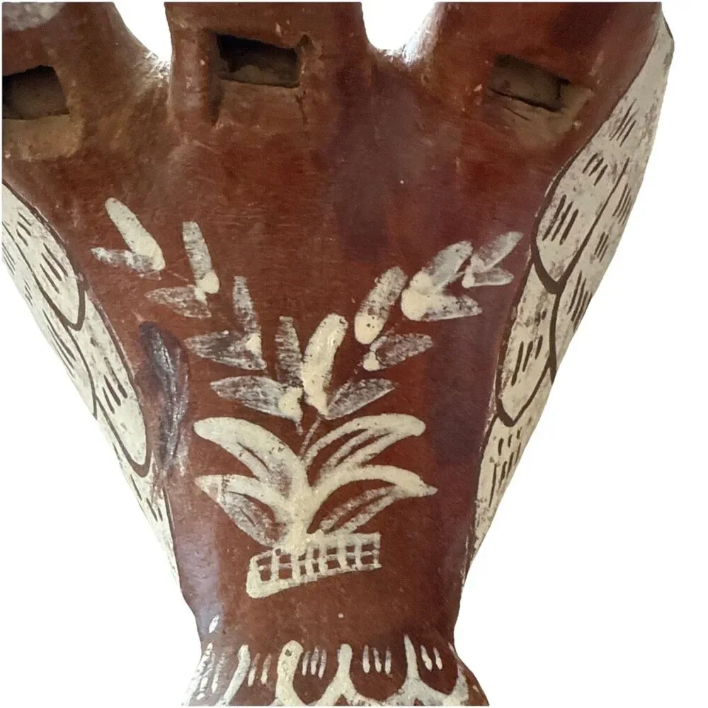 Vintage Peruvian Pottery‎ Bird Whistle Vintage 3 Birds Folk Art Figurine Redware